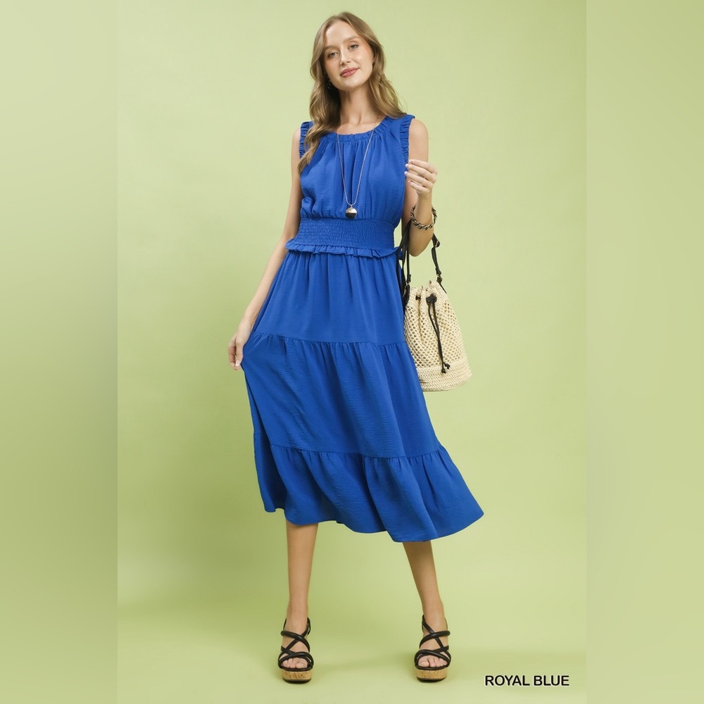 Umgee Smocked Waist Tiered Midi Dress – Royal Blue🛍️